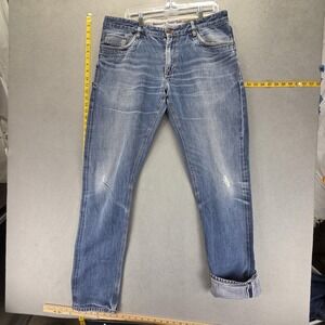 Selvedge Jeans Mens 36x36 Blue Whiskers Zip Fly Boomerang Denim Karl Medium Wash